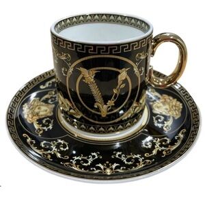 Versace Virtus Gala  Black and Gold Cup and Saucer